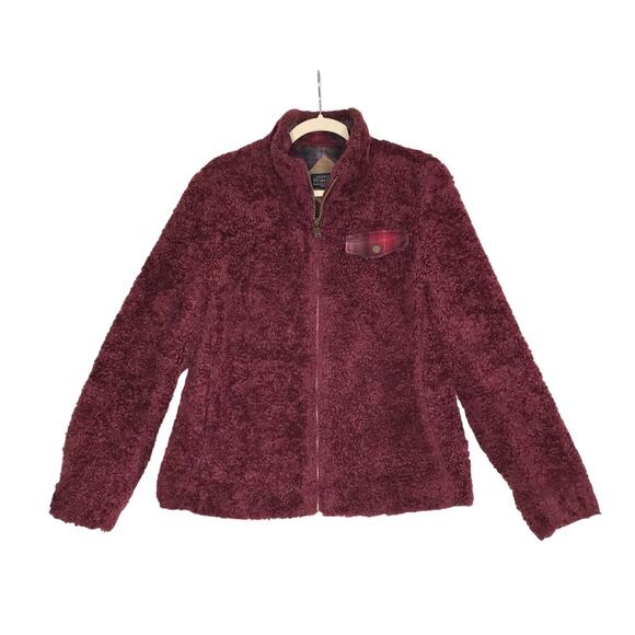 PENDLETON Fuzzy Sherpa Full Zip Jacket Women M Burgundy Cozy Everyday Travel EUC - Picture 2 of 13